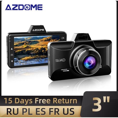 AZDOME Dash Cam Camera FHD 1080P with Night Vision, 3 Inch IPS Screen Dash Cam for Cars, Dashboard Camera DVR Parking Monitor
