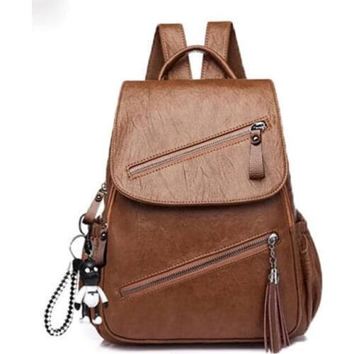 Vintage Tassels Soft Backpack New Women Retro Pu Leather Rucksack Big Capacity School Bag Teenager Girl Travel Bolsas Bagpack