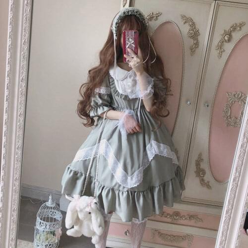 Japanese Kawaii Lolita Maid Dress Grass Color Lolita Goth Gothic Tea Party Dress Sweet Harajuku Ruffle Soft Girls Dress