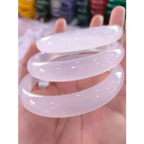 100% Natural Chalcedony Ice white bracelets women handcarved jade bangle jewelry jadeite bangles Real agate fashion bracelet