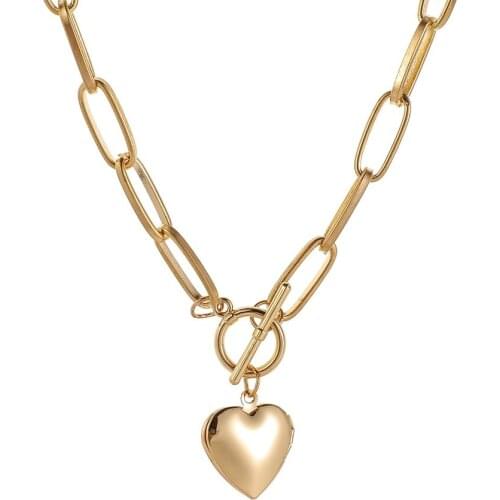 Metal Love Heart Pendant Necklace Women Simple Chain Neck Choker Jewelry