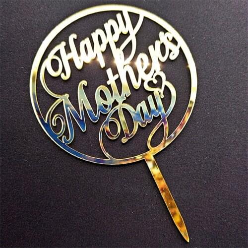 1pc Mirror silver gold acrylic Cake Topper happy mothers day and valentines day Flags happ ynew year Baking Decoration