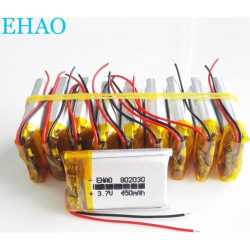 Lot 10 pcs 3.7V 450mAh 802030 Lithium Polymer LiPo Rechargeable Battery For Mp3 Camera bluetooth GPS mobile electronic part
