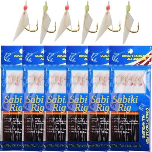 JSM 120PCS=20Packs/lot Fishing sabiki Rigs Bait Rigs with Ball Bearing Swivel genuine fish skin for Bass Trout Walleye Red fish