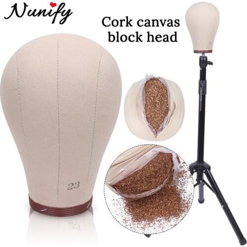 21-24" Wig Display Canvas Block Head Cork Mannequin Head With Tpins And Stocking Wigs Cap Wig Making Kit Canvas Styrofoam Head