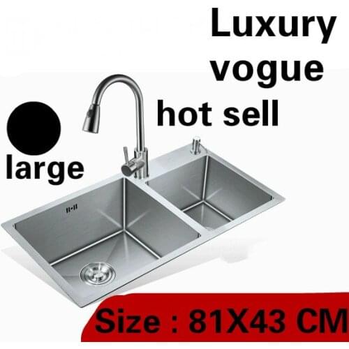Free shipping Apartment large kitchen manual sink double groove do the dishes 304 stainless steel standard hot sell 810x430 MM