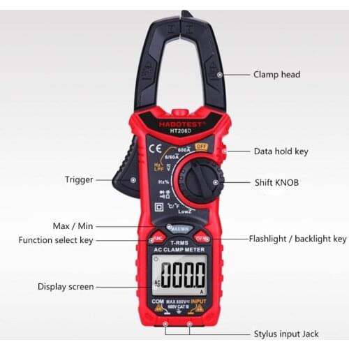 HT206 AC/DC Digital Clamp Meter Multimeter High Precision Capacitance NCV Tester X4YD
