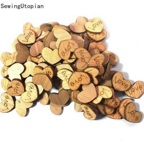 100PCS Love Heart Pattern Wood Button 2Hole Wooden Buttons for Crafts Scrapbook Clothing Decoration Sewing Accessory