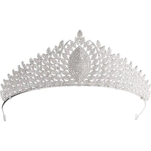 Crystals CZ Cubic Zirconia Wedding Bridal Royal Tiara Diadem Crown Women Prom Hair Jewelry Accessories CH10203