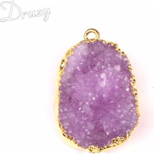 Druzy New Fashion Colorful Quartz Natural Stone Irregular Purple Drusy Onyx Gold-color Women Pendant Necklace Gift Jewelry