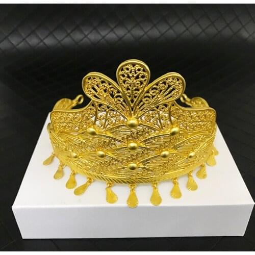 Dubai Gold Color Tiaras hollow flowers Women Crown Hair Jewelry Wedding Headpieces algeria Bridal Gift Bijoux