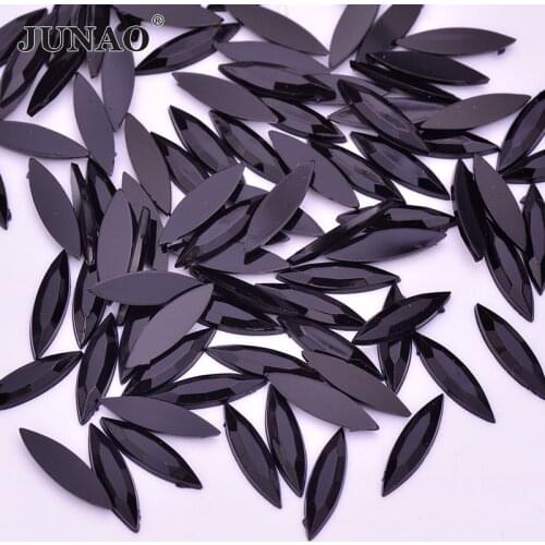 JUNAO 4x15mm Black Pink Flat Back Rhinestones Non Sewing Stones Acrylic Strass Applique Horse Eye Clear Crystals Scrapbook Beads