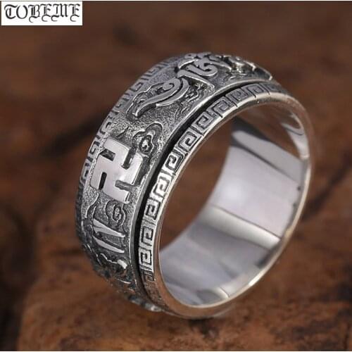 Handmade 925 Silver Tibetan Spinning Ring Sterling Tibetan OM Mantra Turning Ring Buddhist Words Ring Tibetan Good Luck Ring