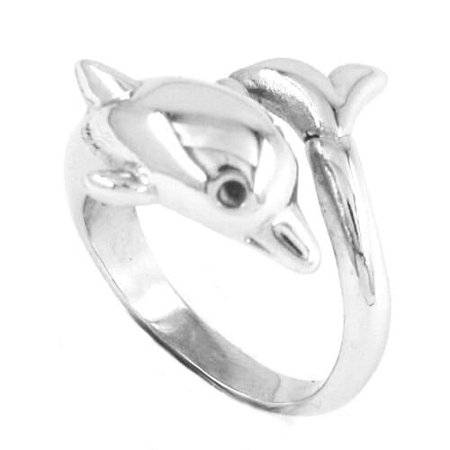 Lovely Dolphin Ring Stainless Steel Jewelry Silver Color Animal Finger Biker Ring for Women Girls Wholesale SWR0300