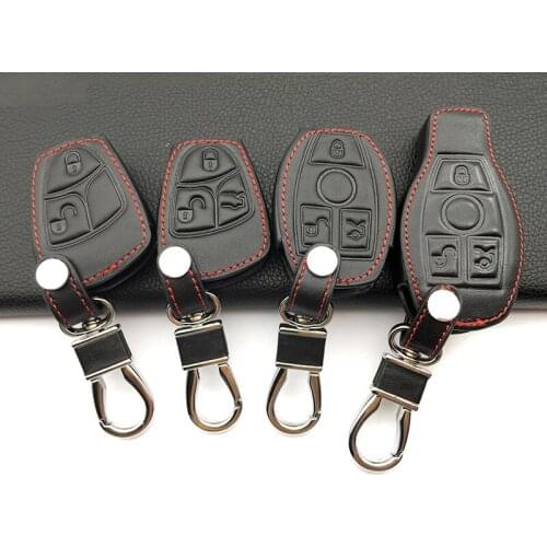 3 Buttons Leather Car Smart Remote Key Fob Holder Cover Case Fit For Mercedes C E S CL Class C180 C260 With Keychain Keyring
