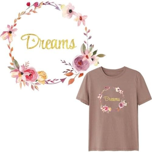 Colorful Flower Patches Iron On Women T-Shirt For Clothes Fashion Letter Printing Thermal Heat Transfer Sticker Application