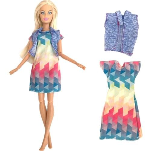 NK 2 Pcs /Set Doll Outfit Blue Jacket Coat Sleeveless T-shirt Fashion Clothes for Barbie Doll Accessories Kids Toy
