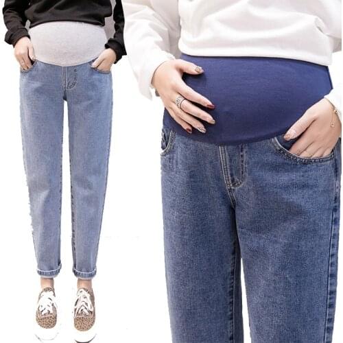 Plus Size Spring and Autumn Maternity Jeans Clothes Elastic Waist Loose Maternity Pants Stomach Lift High Waist Jeans For Women