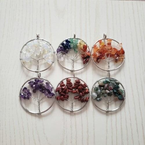Hot Fashion 50MM Tree Of Life 1pcs Wisdom Tree Chakra Reiki Healing Natural Stone Pendant For Jewelry Making Necklace Accessorie