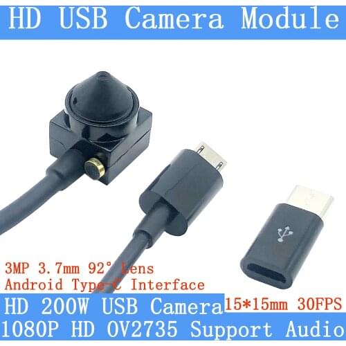 Full HD Plug and play 2MP 30FPS High Speed 92° USB Camera Module 1080P Mini CCTV Webcam Android Type-C Interface Support Audio