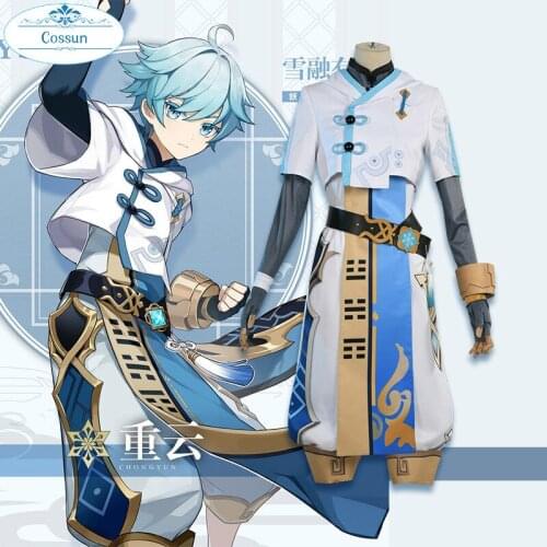 [Customize] Anime Genshin Impact Chongyun Game Suit White Uniform Cosplay Costume Halloween Outfit For Men New 2020
