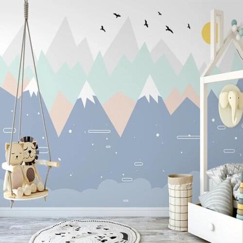 Custom Any Size Mural Wallpaper Hand Drawn Cartoon Geometric Color Mountain Peak Childrens Room Fresco Papel De Parede Infantil
