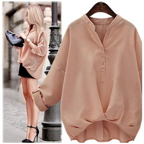 Plus Size New Summer V-neck Long Sleeve Women Tops Blusas Fashion Casual Loose Blouse Shirt