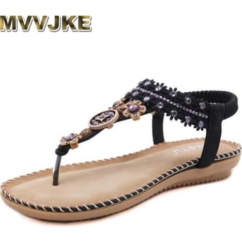 MVVJKE Authentic New European and American ladies beaded sandals summer fighter sandals beach flat sandals