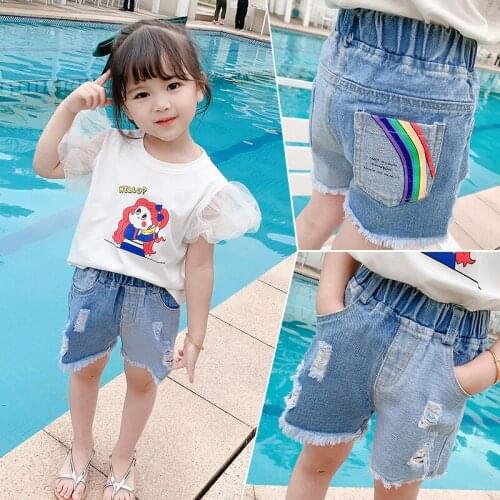 2 3 4 5 6 Years Toddler Girl Shorts Casual Rainbow Denim Shorts For Girl Kids Pants Children High Quality Denim Pants Summer New