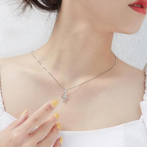 SILVERHOO Women Necklace Twisted Pendant Cubic Zirconia Jewelry Hollow Out Long Lasting Clavicle Chain for Wedding