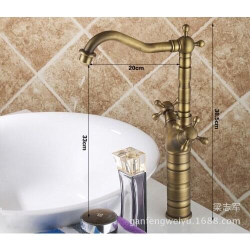 Full copper basin basin faucet hot and cold C vintage antique table basin faucet washbasin single hole faucet Heightening