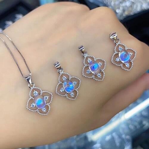Popular Womens Jewelry 925 Sterling Silver Moonstone Flower Charm Pendant For Party Jewelry/silver moonstone necklace