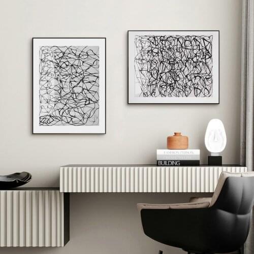 Simple modern abstract black and white line art black and white and gray minimalist wind niche decorative painting pictures