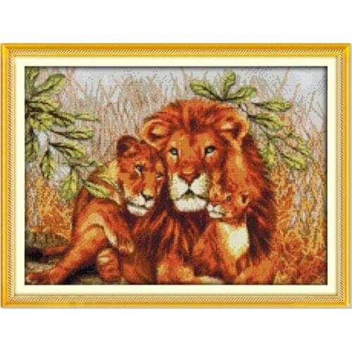 DIY Needlework Lion Family! 11CT 14CT DMC Counted Cross Stitch Kits For Embroidery Knitting Needles Handmade Patchwork Crafts
