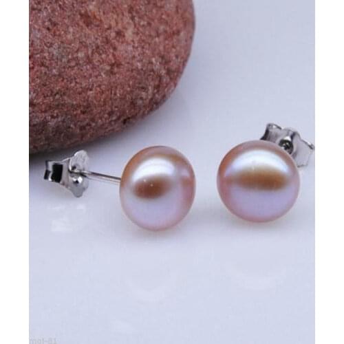 8-9mm Genuine Purple Akoya Freshwater Pearl 925 Sterling Silver Stud Earrings