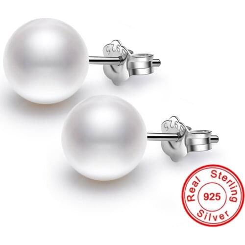 100% Genuine Freshwater White Pearl Earrings For Women 925 Sterling Silver Color Earring South Sea Pearl Earring Fine Jewelry