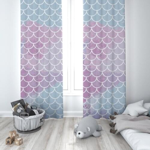 Curtains Children 3D Printed Decorative Items Home Childrens Room Mermaid Seahorse Sea White Model 033