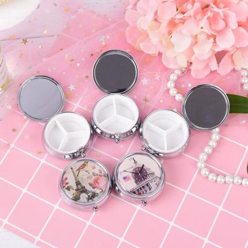 Folding PillBox Storage Metal pill cutter Medicine Organizer Portable Makeup Container pastillero pildoras estuche Random