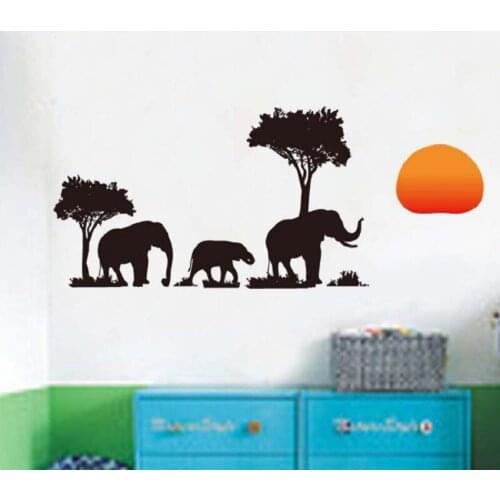 Elephant walks in the forest under the setting sun DIY wall sticker Removable Vinyl Decals For Living Room background Bedroom