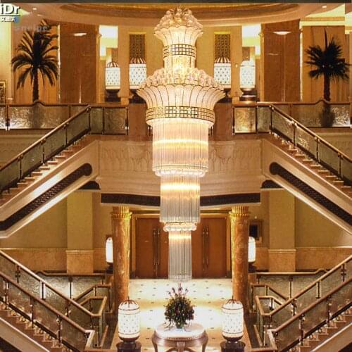 Modern and simple crystal lamp golden double stair lights luxury crystal chandelier living room headlights Chandeliers Lmy-020