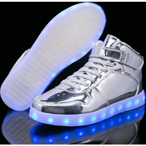 Warm like home Silver Gold 26-40 USB Charger Glowing Sneakers Led Children Light Shoes Boys Girls illuminated Luminous Sneaker