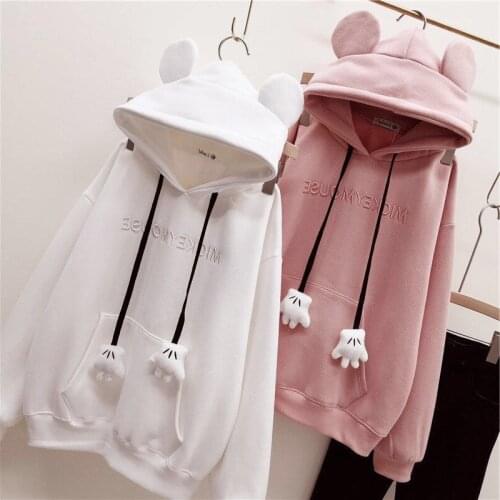 Oversized Hoodie Kawaii Clothes Cartoon Bear Ears Hoodie New 2021 Winter Top Korean Casual Loose Harajuku Hoodies Women
