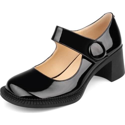 Womens Round Toe Retro Mary Janes Japanese School Patent Leather Block Chunky Heel Girls Cosplay Shoes British Style Plus Size