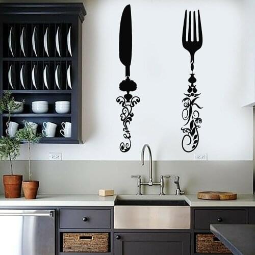 Vinyl Wall Decal Knife Fork Flatware Cutlery Kitchen Decor Wall Stickers for Home Dining Room Decoration Design Art Mural C720