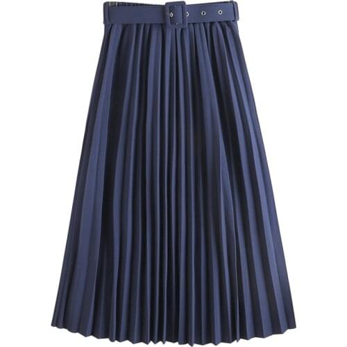 Summer Womens Clothing Spring Autumn Fashion High Waist Pleated Solid Color Elegant Half Length Elastic Belt Skirt Lady