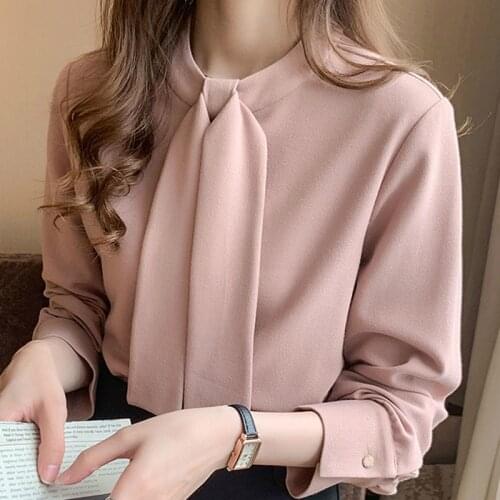 Spring Stand Collar Chiffon Blouse Shirt Women Tops Blouse Women Blusas Mujer De Moda 2021 Long Sleeve Women Shirts Blusa D525