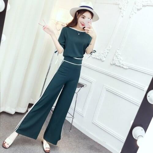 Set female 2019 summer new casual fashion wild shirt high waist was thin wide leg flare pants temperament womens two-piece