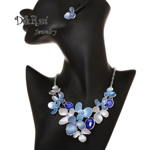 Bohemian Flower Jewelry Earring Necklaces Sets for Women Chain Choker Female Crystal Pendant Choker Necklace Set Accessories Hot
