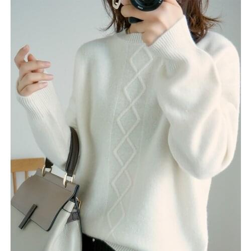 Winter round neck cashmere sweater female thickening 100% pure wool twist head large size short paragraph bottoming shirt loose