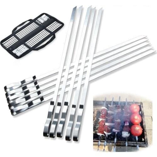 10x Stainless Steel Barbecue Sticks Skewer BBQ Meat Kebab Needle Sticks 42cm